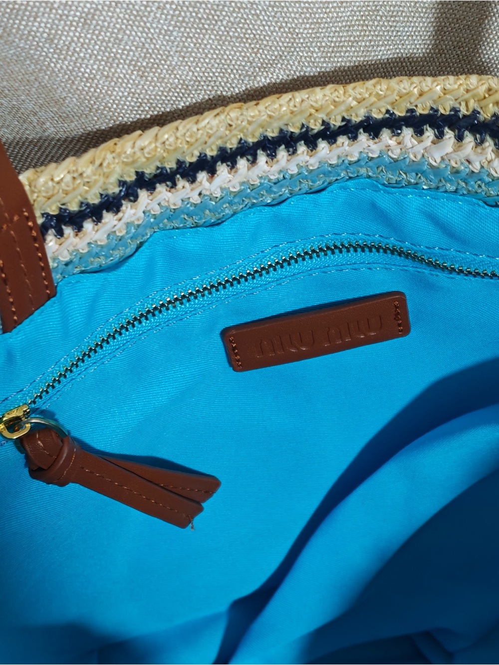 Miu Miu Multicolor Striped Crochet Tote with Brown Leather Straps - Picture 4 of 8